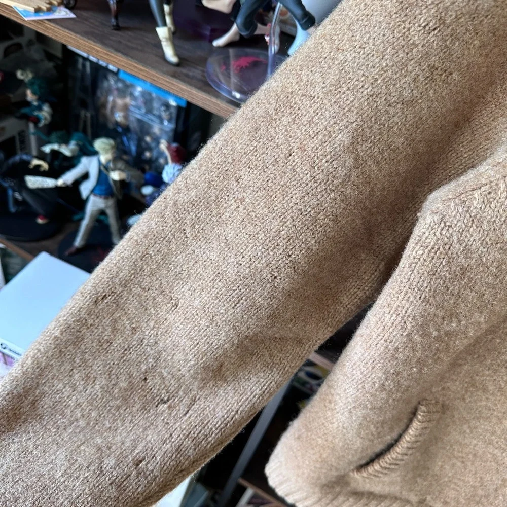 Vintage L.L.Bean Tan Shetland Wool Zip Sweater Men’s XL Distressed